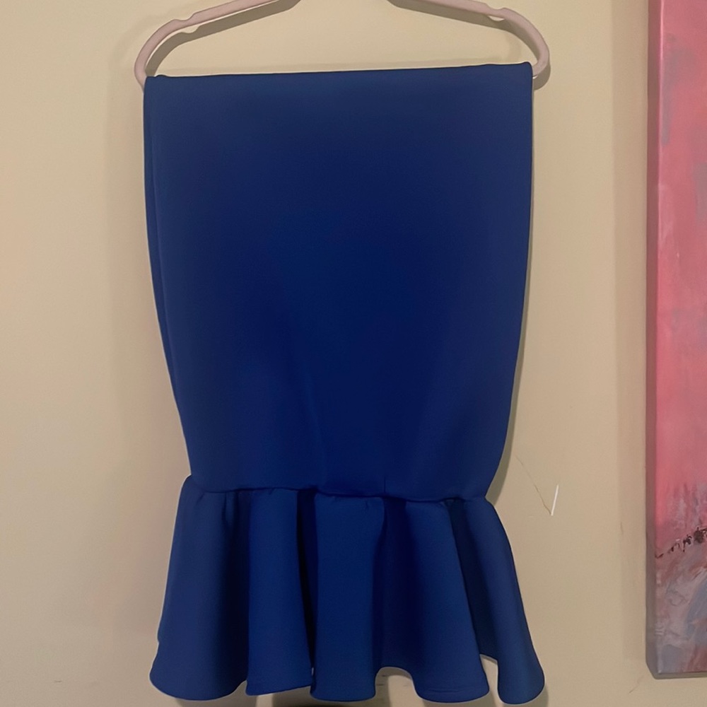 Large blue skirt with unique details at the bottom